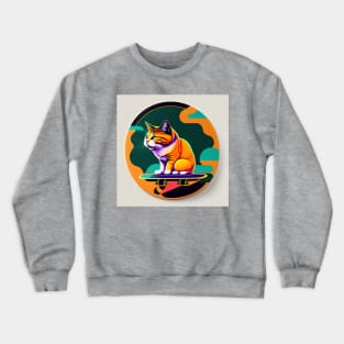 Cat on skateboard with sky background for cat lover Crewneck Sweatshirt